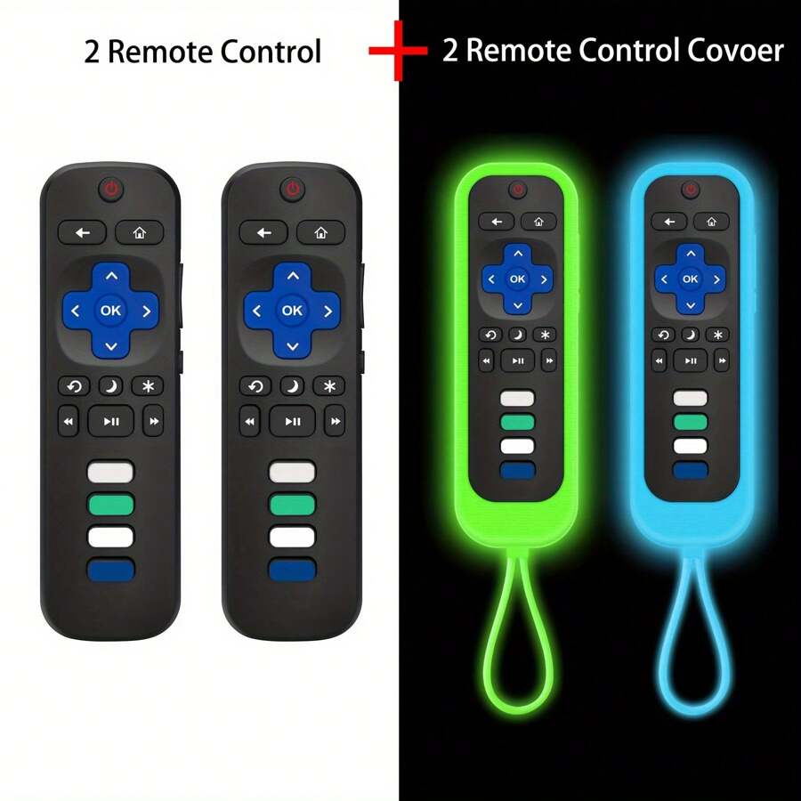 4 Pack (2 Remote Controls, 2 Remote Control Cover) Suitable For All Roku TVs(Not Applicable To RokuStick And Boxes) - Blue Green - View 1