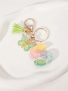 1pc Creative Letter Resin Drop Keychain With Butterfly Tassel Pendant For Girls - Multicolor - View 39