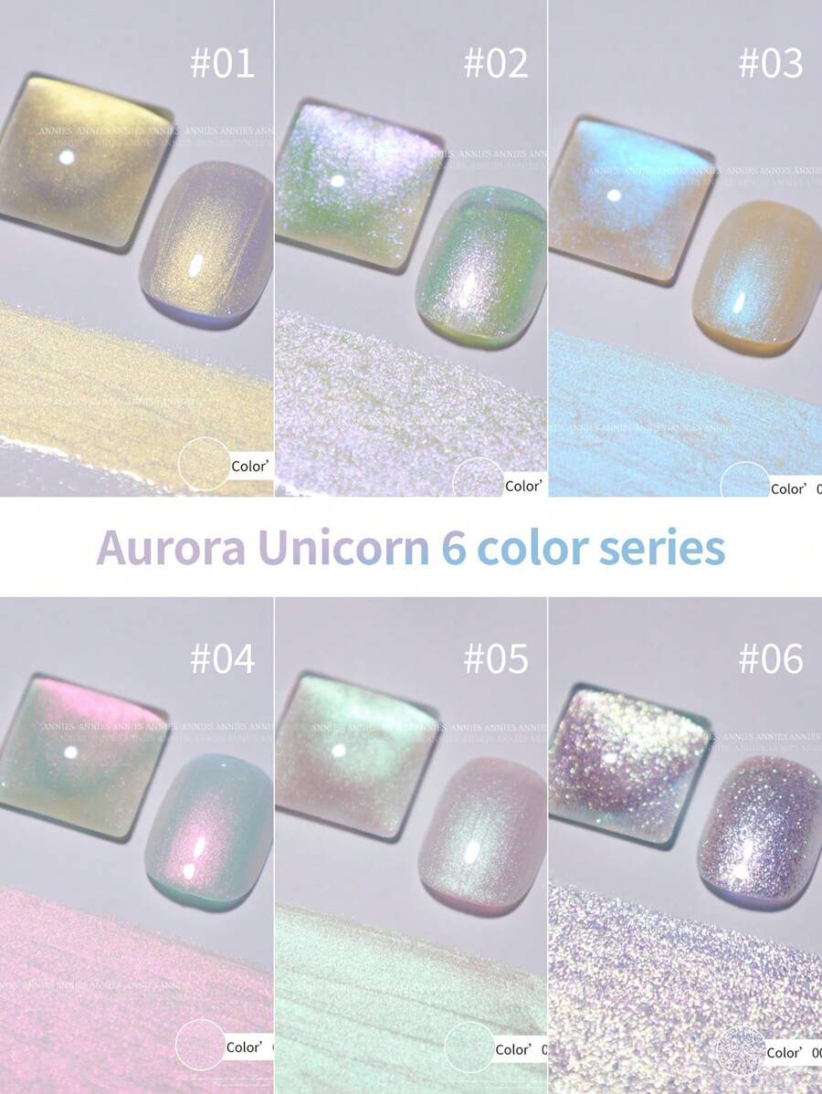 1set/6pcs 15ml Aurora Gloss Nail Polish Gel, Mermaid Series 2024 New Design, Salon Professional Use