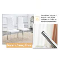 Table And Chair Set.Rectangular Dining Table With Tempered Glass Tabletop And Silver Plating Metal Legs.Paired With 6 Checkered Armless High Back White Chairs With Electroplated Metal Legs. - 白色+玻璃+金屬+6座如圖 - 查看 11