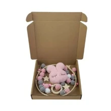 兔耳和五角星雕刻竹风铃，儿童房装饰婴儿洗礼家庭装饰礼物 - 粉色 - 查看 6