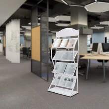 Floor-Standing Magazine Rack Information Rack Storage Rack Newspaper Rack Display Rack Manual Book Rack Single Page Simple Iron - White - View 1