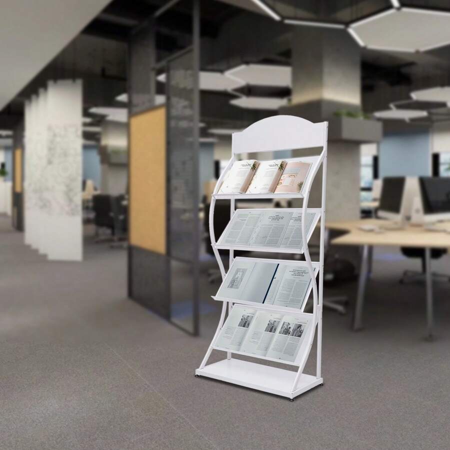 Floor-Standing Magazine Rack Information Rack Storage Rack Newspaper Rack Display Rack Manual Book Rack Single Page Simple Iron - White - View 1
