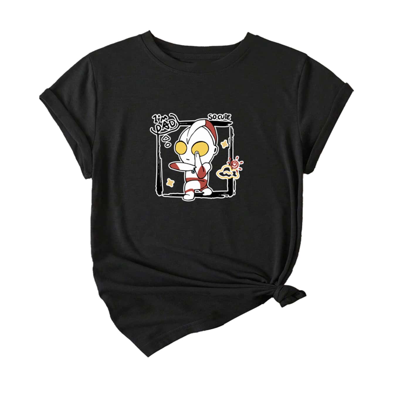 Cute Character T-Shirt Women's Blouse Print Casual Comfort Premium Streetwear - 黑色 - 查看 1