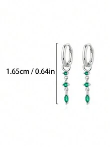 1 件清新 925 纯银欧美风格水滴形耳环，带锆石，几何耳钉装饰珠宝，适合夏季