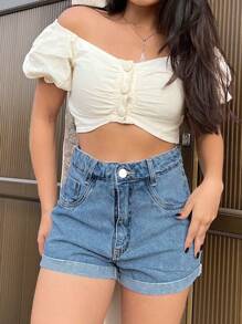 Women Denim Shorts - 40 - View 2
