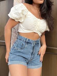 Women Denim Shorts - 40 - View 4