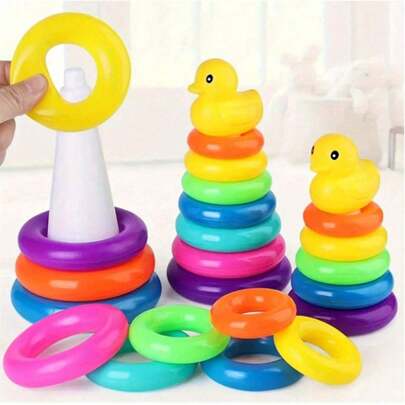 1set Kids Stacking Toys Game Tower Montessori Early Learning Educational Toys Color Recognition Gift (Random Color)