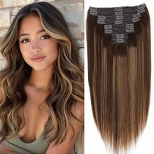 Straight Hair Clip In Human Hair Extensions Real Human Hair #4/27 Brown Highlights Blonde Clip Ins Remy Hair For Women - SP4/27 - View 2