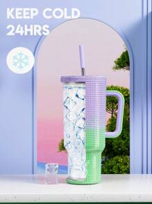 40盎司不锈钢钻石光泽保温杯，带手柄、杯盖和吸管，真空保温水瓶，防漏杯盖和吸管，保温咖啡杯，不锈钢旅行杯，保冷34小时或保温10小时，便携适合户外露营、徒步旅行、驾车和公路旅行，大容量个性化杯子，节日和生日礼物 - 紫羅蘭色 - 查看 3