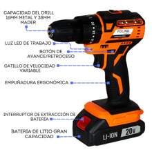 Taladro Inalambrico De Impacto Atornillador Kit 2 Baterias MODELO HRTM-20 FOUND TOOLS - Negro - Ver 2