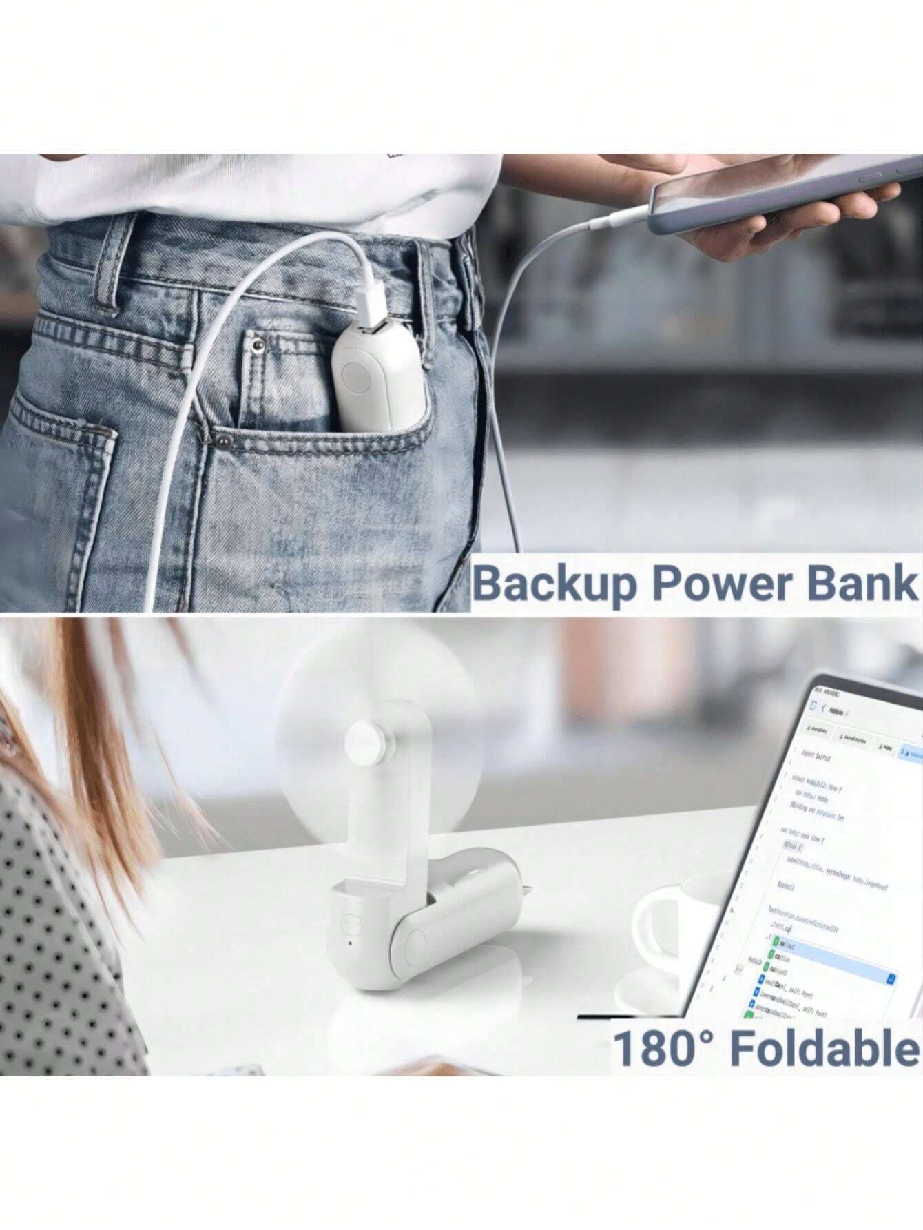 Mini Handheld Foldable Electric Fan, Student Dorm Desk Fan, Power Bank