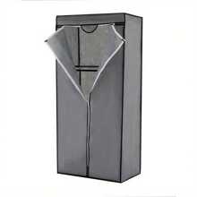 Canvas Fabric Wardrobe Single Clothes Hanging Rail Shelves Storage 68x45x158cm Grey - Gray - View 4