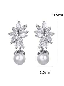 2 件奢华叶珍珠吊坠耳环女式镀银锆石耳环新娘婚礼珠宝礼物送给女友妻子订婚周年纪念日万圣节 - 銀色 - 查看 6