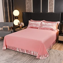Set lenzuola 3 pezzi stile nordico, tinta unita con bordo floreale arrotondato, comprende 1 lenzuolo e 2 federe, lavabile in lavatrice, colori resistenti, adatto per misura matrimoniale 240*250cm o singolo 180*230cm