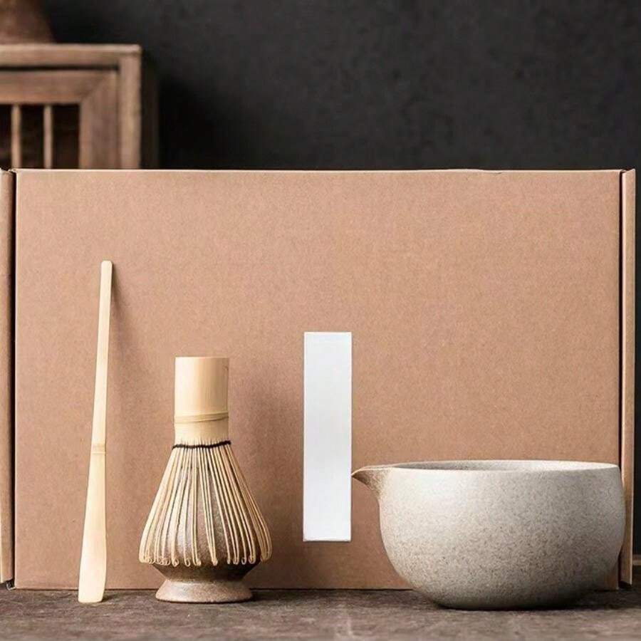 4pcsTea Matcha Set, Tea Whisk, Tea Stand, Matcha Spoon, Matcha Bowl