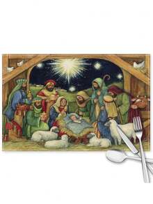 1 Tấm lót đĩa Giáng sinh, Bàn ăn gia đình mùa đông, Tấm lót bàn chịu nhiệt và cách nhiệt, Trang trí đêm Giáng sinh - Nhiều màu - Xem 14