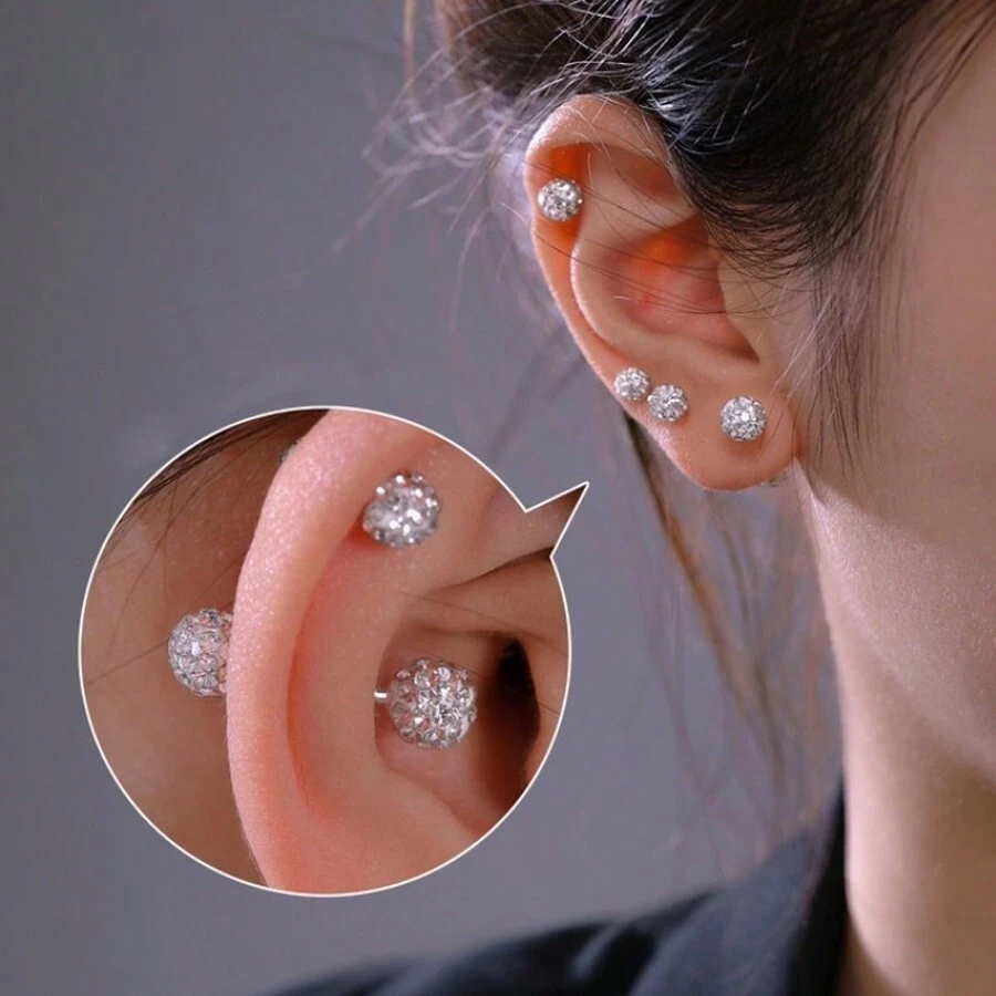 1 đôi bông tai đính đá pha lê tinh tế, trang sức thời trang lấp lánh, sang trọng và đẳng cấp, món quà hoàn hảo dành cho cả nam và nữ. - bông tai sáng bóng - Xem 1
