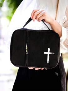 Black Minimalist Cross Print Bible Storage Bag, Suitable For Students' Daily Use, Handbag With Zipper Pocket, Portable Bag, Multifunctional Daily And Book Protection Large Capacity Storage Bag, Portable Sorting Bag, Standard Size Bible Bag, Ideal Choice For Adult, Male And Female Bible Study, Best Gift For Bible Lovers, Gift For Mother-In-Law, Mother And Friends, Christian Gift (Zipper Position Random) - Black - View 12