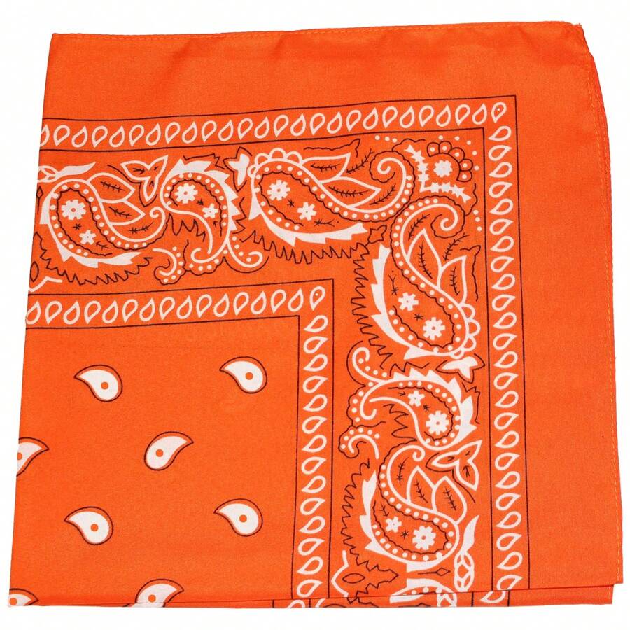 Mechaly Polyester Bandana - Paisley And Solid Colors - Pack Of 4 - Paisley Orange - View 1