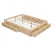 Full Size Platform Bed With 6 Storage Drawers, Antique Natural - 仿古天然+MDF+LVL 如圖所示 - 查看 4