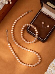 1 Bộ trang sức vòng tay, vòng cổ, hoa tai ngọc trai thanh lịch, thời trang và đa năng dành cho phụ nữ - bộ trang sức ngọc trai - Xem 5