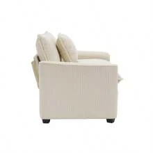 Mid-Century Modern Set Of 2 Sofas With One 3-Seater Sofa And One Single Accent Chair, Light Beige Corduroy Fabric