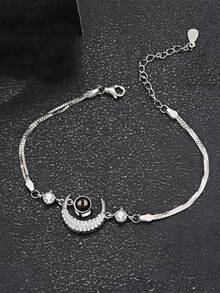 1 chiếc vòng tay đính đá hình mặt trăng, Vòng tay thời trang hình mặt trăng lãng mạn cá nhân hóa I Love You bằng 100 ngôn ngữ, Quà tặng cho bạn gái - Màu Bạc Cổ - Xem 3