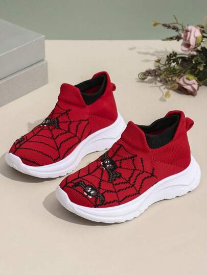 幼儿儿童卡通蜘蛛休闲运动鞋，轻便舒适的儿童街头运动鞋，软底针织春秋日常休闲鞋