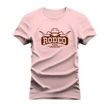 Unisex Printed Cotton T-Shirt Comfortable Rodeo Hat T-Shirt - 粉色 - 查看 1