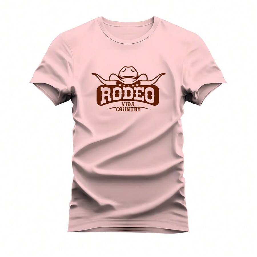 Unisex Printed Cotton T-Shirt Comfortable Rodeo Hat T-Shirt - 粉色 - 查看 1