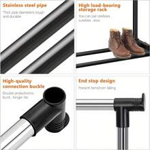 Double Rail Clothes Rail, Portable Clothes Rack On Wheels, Extendable Hanging Rails For Clothes,Display Rack For Bedroom Laundry Rooms - Black - View 4