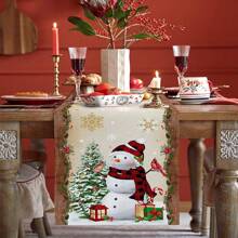 1Pc,Christmas Table Runner,Holiday Dresser Scarves, Snowman Xmas Tree Snowflake Rustic Wood Tablerunner For Kitchen CoffeeDining Bedroom Living Room Dinner Scarf Decor