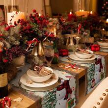 1Pc,Christmas Table Runner,Holiday Dresser Scarves, Snowman Xmas Tree Snowflake Rustic Wood Tablerunner For Kitchen CoffeeDining Bedroom Living Room Dinner Scarf Decor