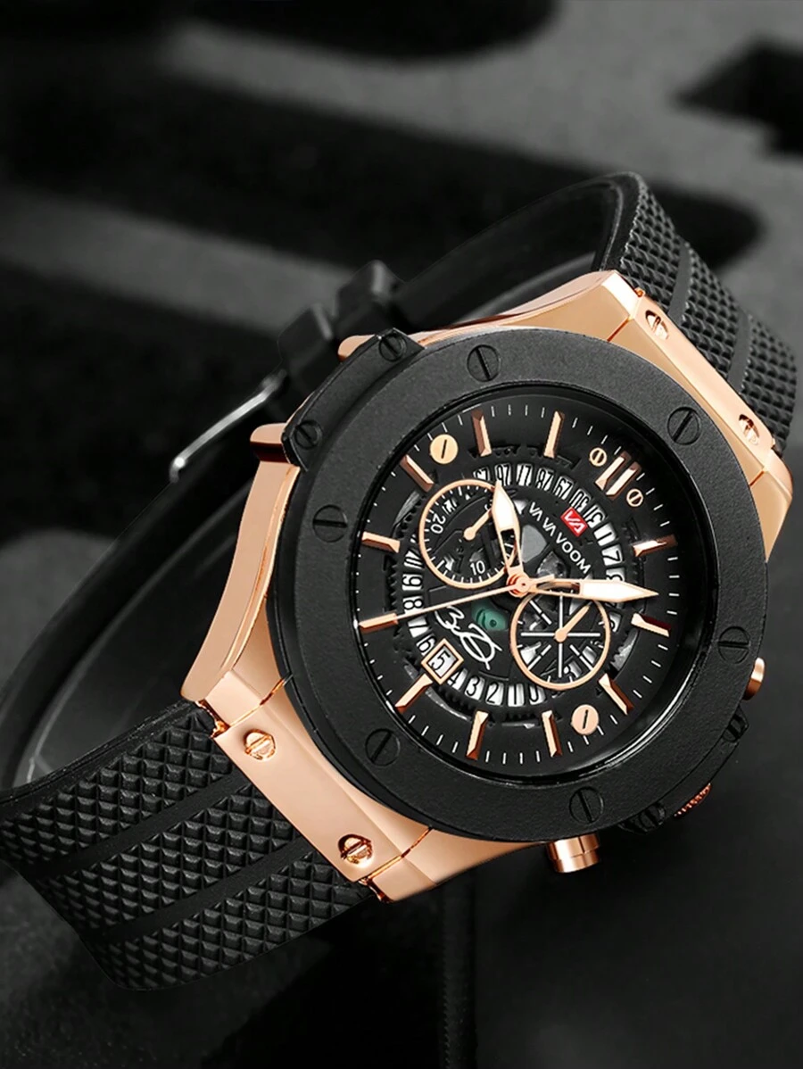 Va Va Voom Sports Men's Watch With Stylish Waterproof Calendar, Silicon Strap, Hollow Out Dial, Perfect For Outdoor Sports & Decorations