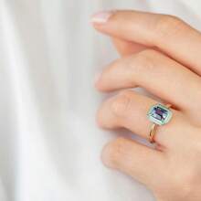 1pc Elegant Cubic Zirconia Engagement Ring, Valentine's Gift For Women - 金色 - 查看 5