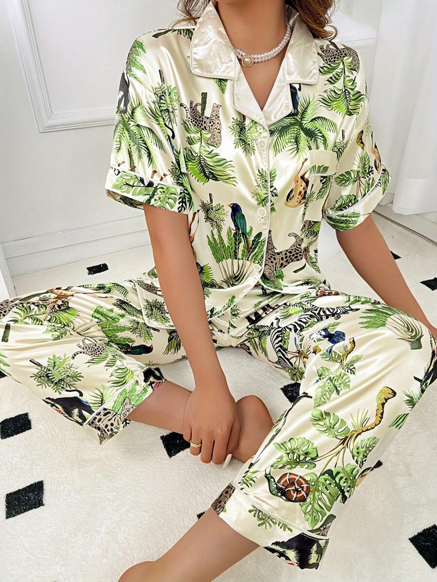Simulated Silk, Animal And Plant Leisure And Comfortable Home Suit Set For Women's Sleepwear - 混合色 - 查看 1
