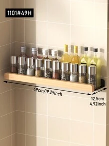 Wall-Mounted Multi-Function Storage Rack, Wooden Decorative Shelf For Kitchen Spices And Bathroom Essentials - No Drilling Required, Kitchen Organization And Storage, Kitchen Supplies Kitchen Items Kitchen Accessories Kitchen Tools