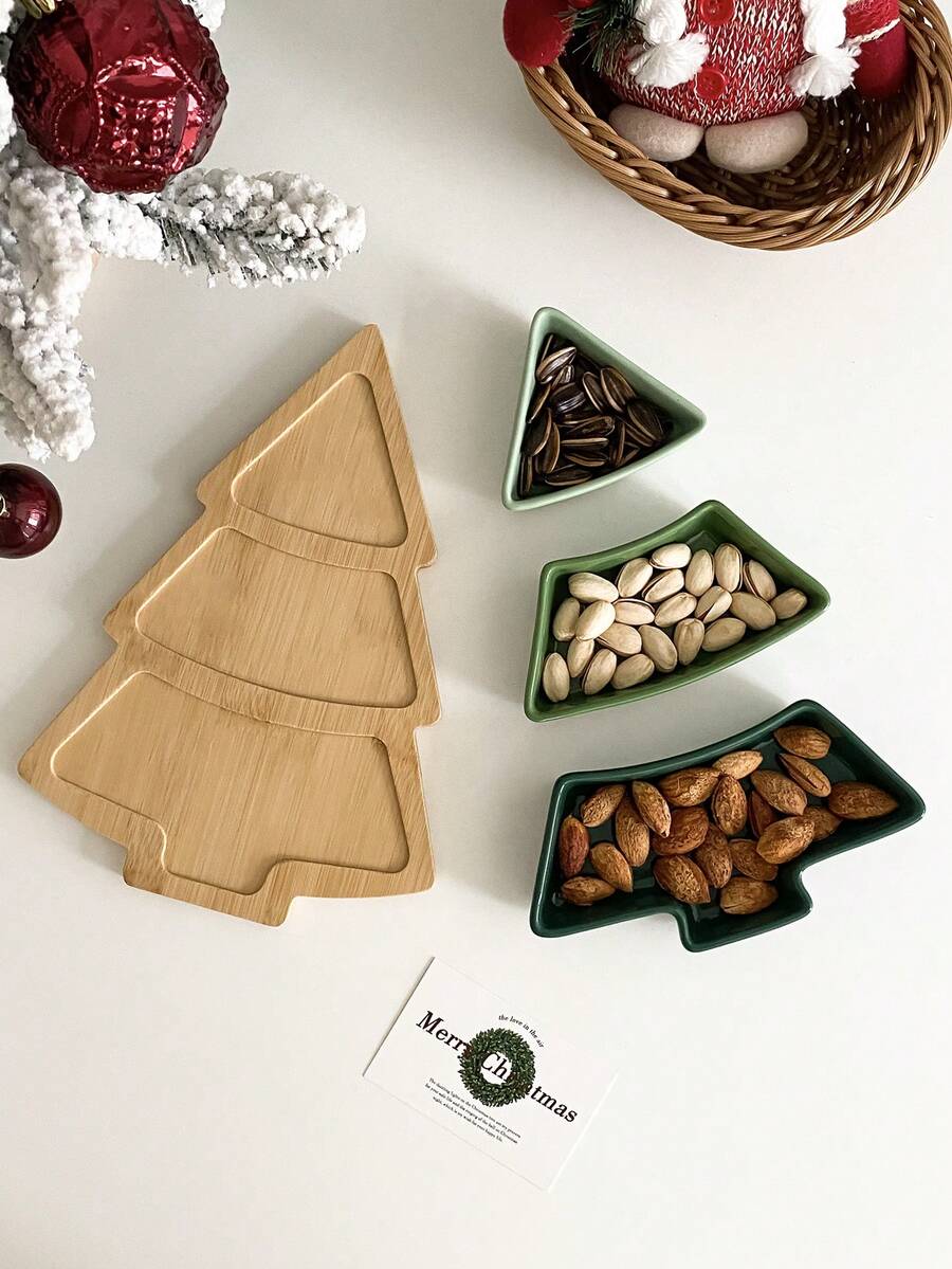 CMYD Studio Khay đựng hình cây thông Noel sáng tạo, đồ ăn nhẹ, vỏ trái cây, đĩa đựng đồ trang trí phòng
