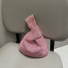 闪闪发光的水钻手工女士手提包、派对和晚装金属手拿包 - 粉色 - 查看 4