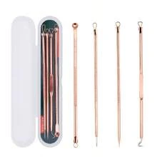 4 Pieces Professional Acne & Blackhead Remover Tool Kit - Includes Blackhead Extractor, Pimple Needle, Comprehensive Facial Cleansing Tool (Rose Gold 4 Pieces Set)