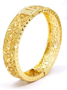 1 pieza Brazalete abierto de lujo chapado en oro de 24 quilates de aleación de zinc, accesorios diarios de Dubái para mujeres