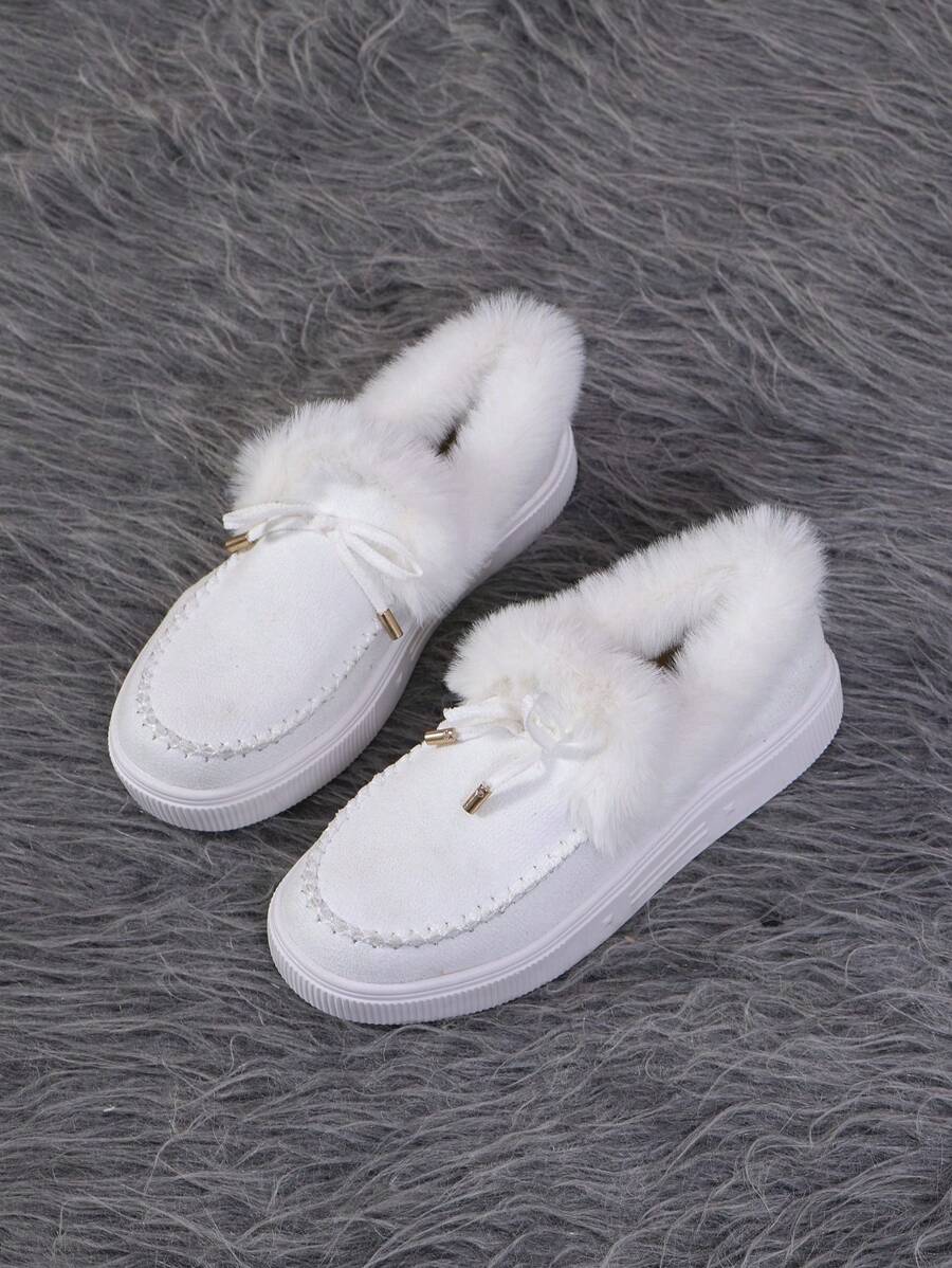 秋冬季时尚厚底防水保暖复古踝靴情侣款雪地靴 - 白色 - 查看 1