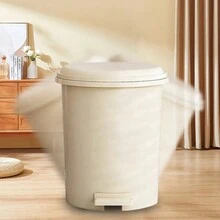Large Capacity Foot Operated Cream Style Trash Can With Lid And Inner Cylinder Design - Cream White - View 3