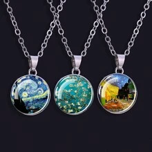 1pc Van Gogh Starry Night Art Necklace Snap Button Pendant Necklace - style - View 9