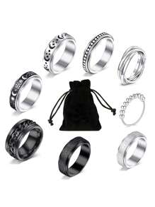 AVYRING 3-6pcs Fidget Rings For Anxiety Stainless Steel Spinner Ring Anti Anxiety Ring Spinning Moon Star Cool Stress Relieveing Rings
