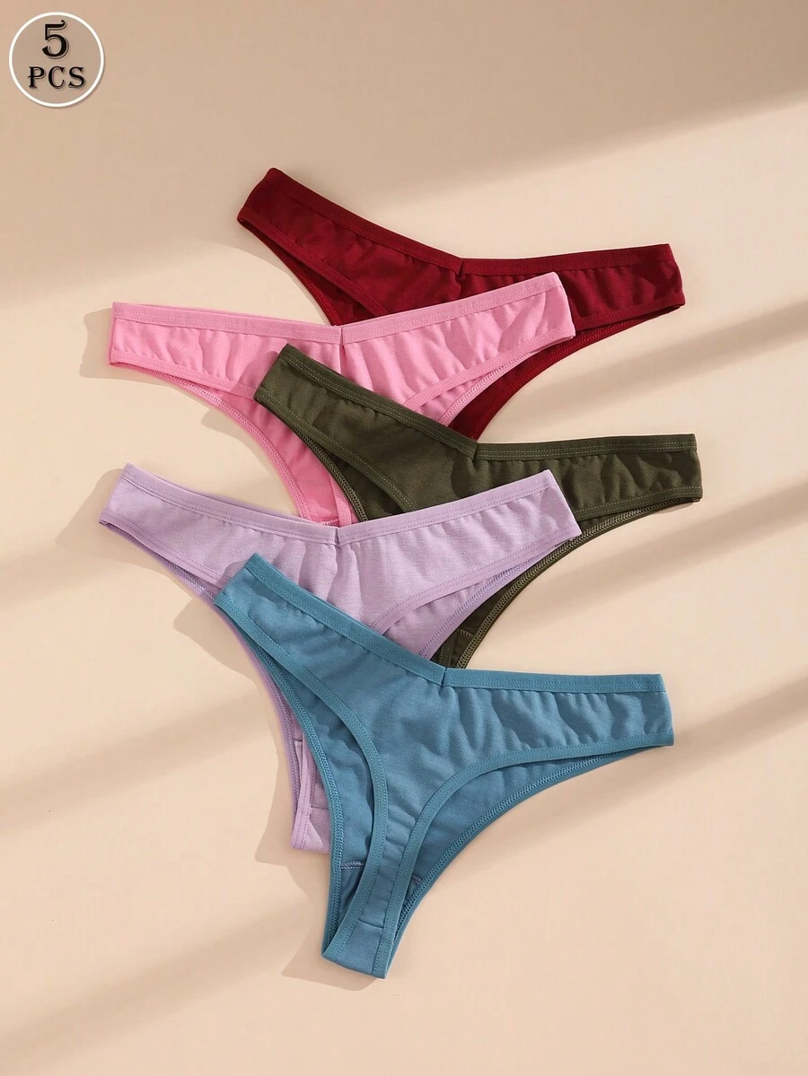 5 条装性感女士纯棉丁字裤 V 腰舒适透气内裤女士运动内衣 - 彩色 - 查看 1