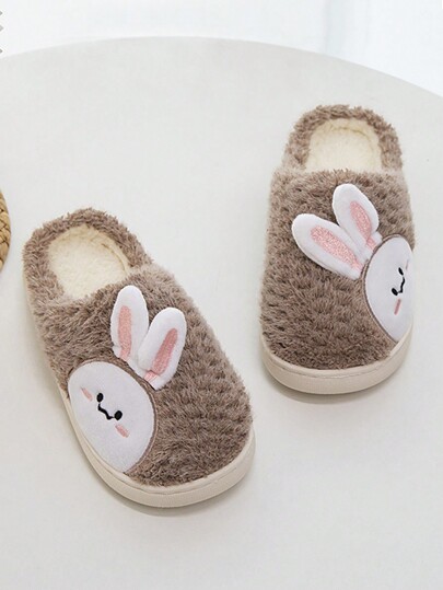 1pair Children Cute Rabbit Decor Cozy Slip-On House Slippers For Girls, Warm & Anti-Slip Princess Style