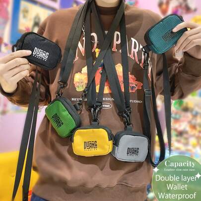 1pc Mini Wallet, Unisex Canvas Coin Purse, Multi-Functional, Slim Coin Pouch, Card Holder, Suitable For Work Or School Commuting, ID Card Holder, With Wallet, Commuter Pass Holder, Canvas, Coin Pouch, Earphone Pack, Niche Coin Purse, Street Style Mini Bag, Neck Strap Decorative Crossbody Bag