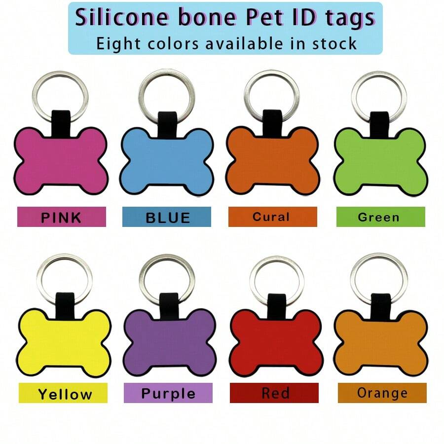 New Silicone AntiBreak Pet ID Tag, BoneShaped Pet Name Plate For Cats